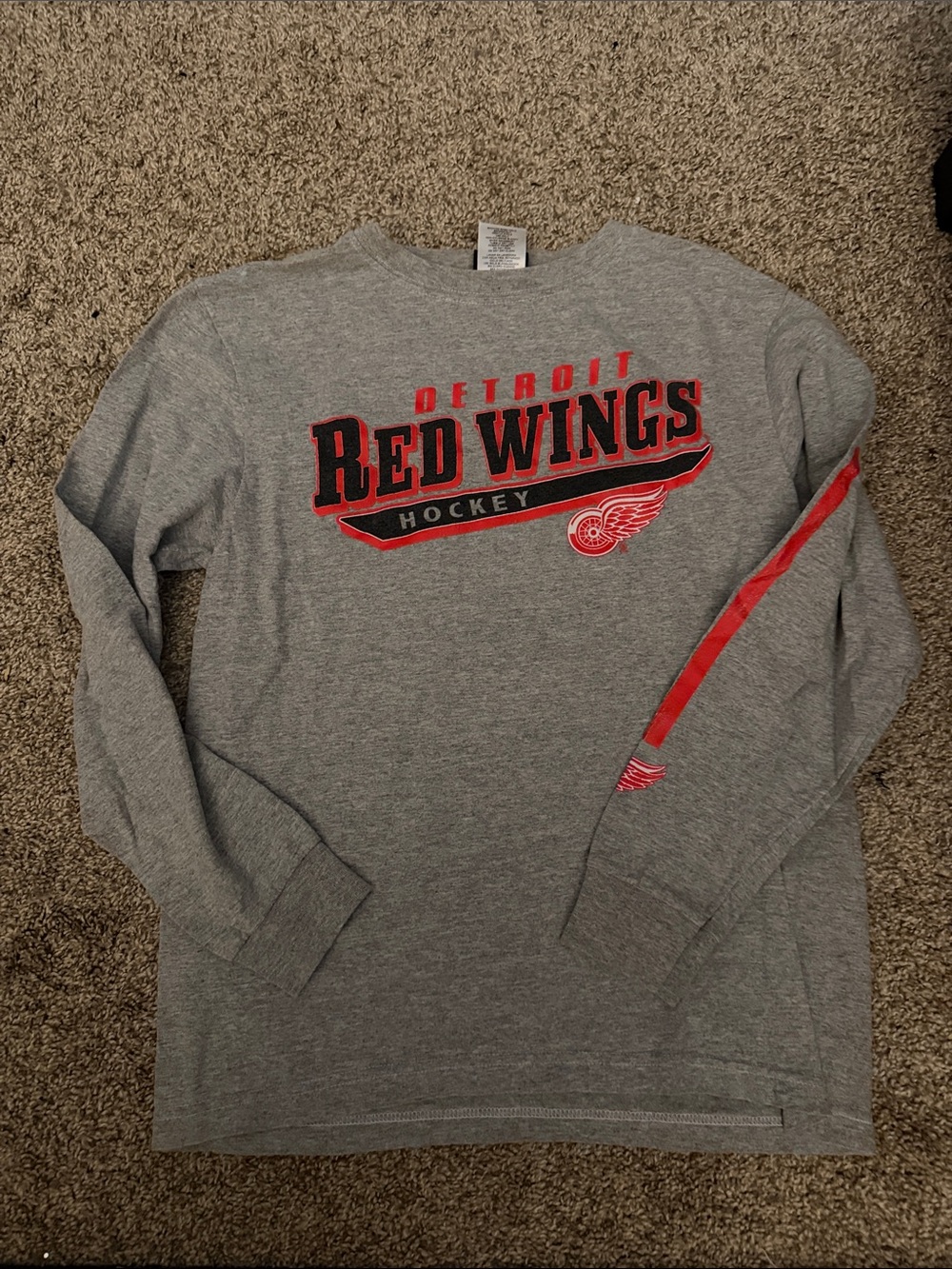 2/$25 NHL Detroit Red Wings Gray & Red Long Sleeve Tee
